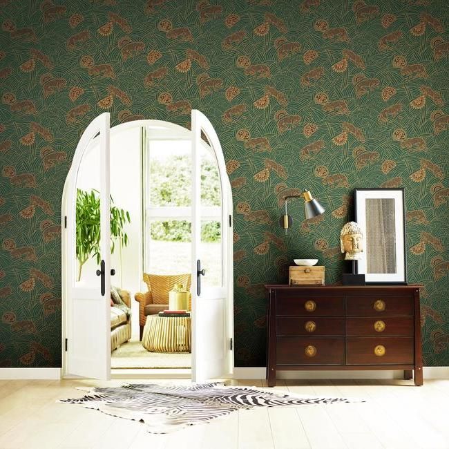 Обои Ronald Redding Tea Garden Tibetan Tigers AF6551 фото в интерьере